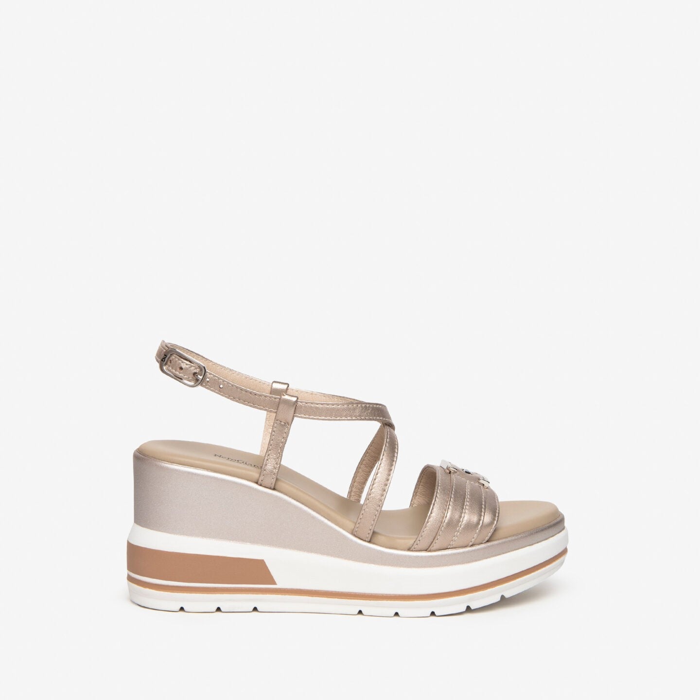 Nero Giardini E307700D 675 sandalo zeppa beige oro Promenade Promenade Calzature e Abbigliamento