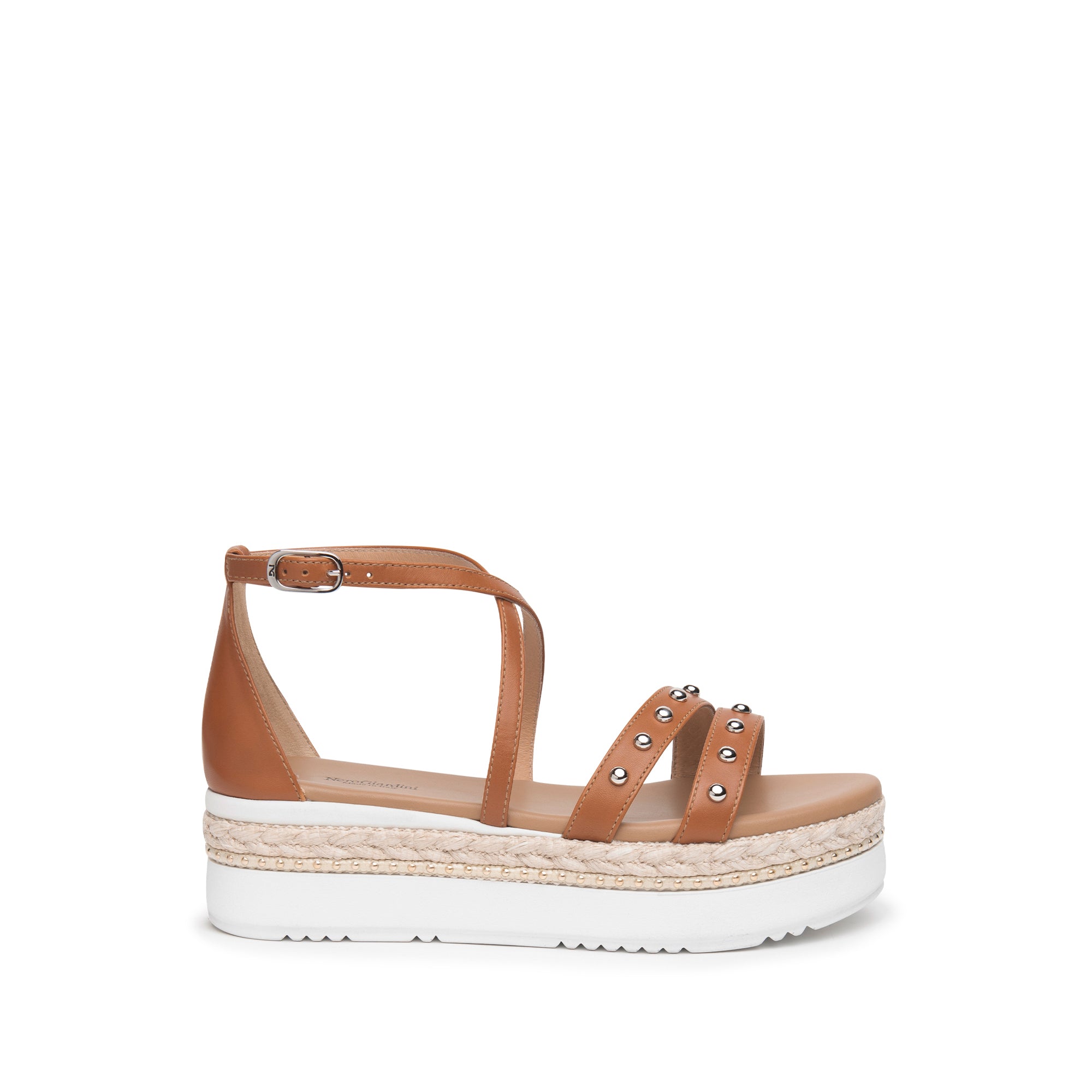NERO GIARDINI E218832D-329 SANDALO PLATFORM CUOIO DONNA