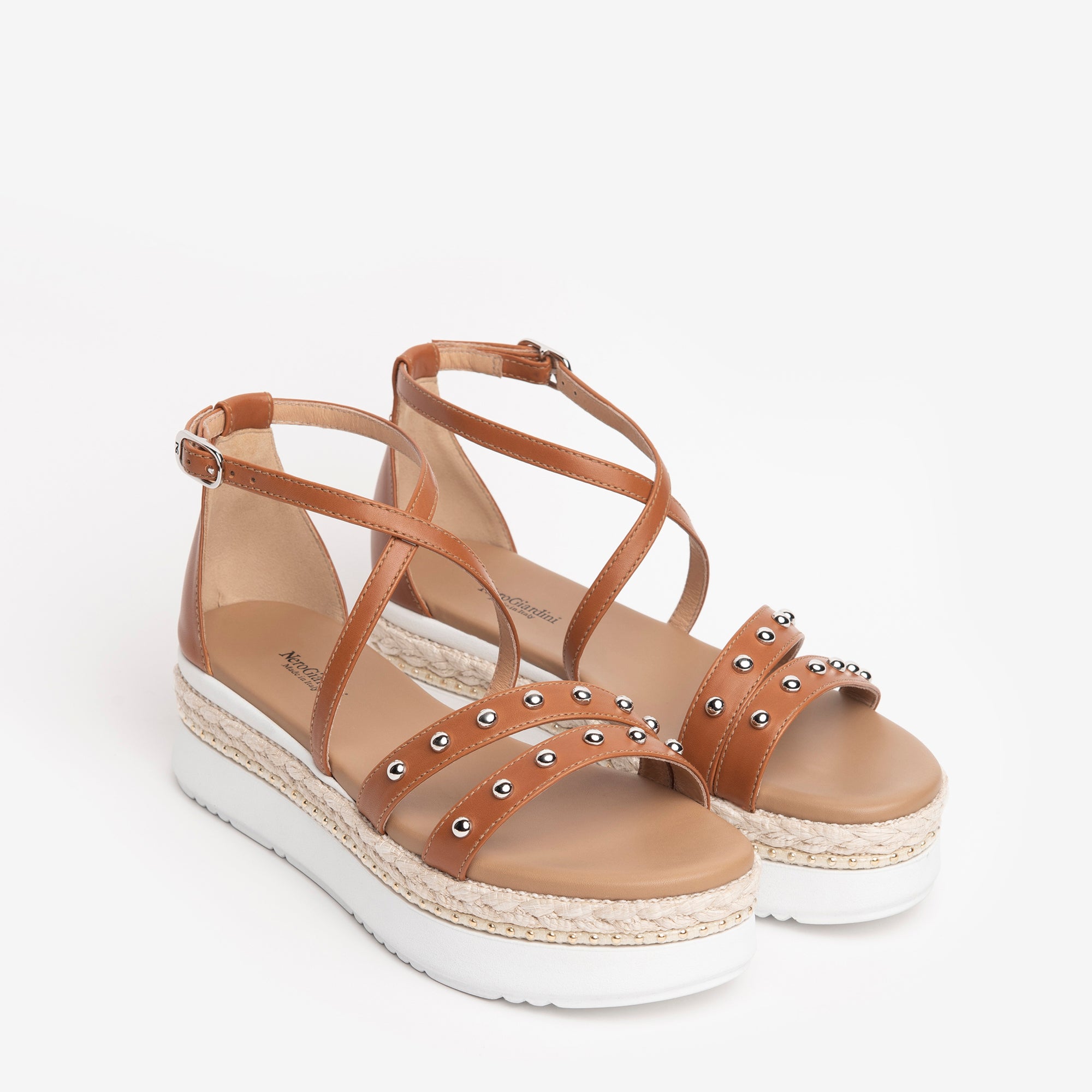 NERO GIARDINI E218832D-329 SANDALO PLATFORM CUOIO DONNA